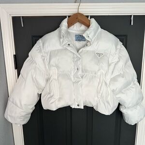 Cropped Puffer Jacket Vest Convertible White Size Medium